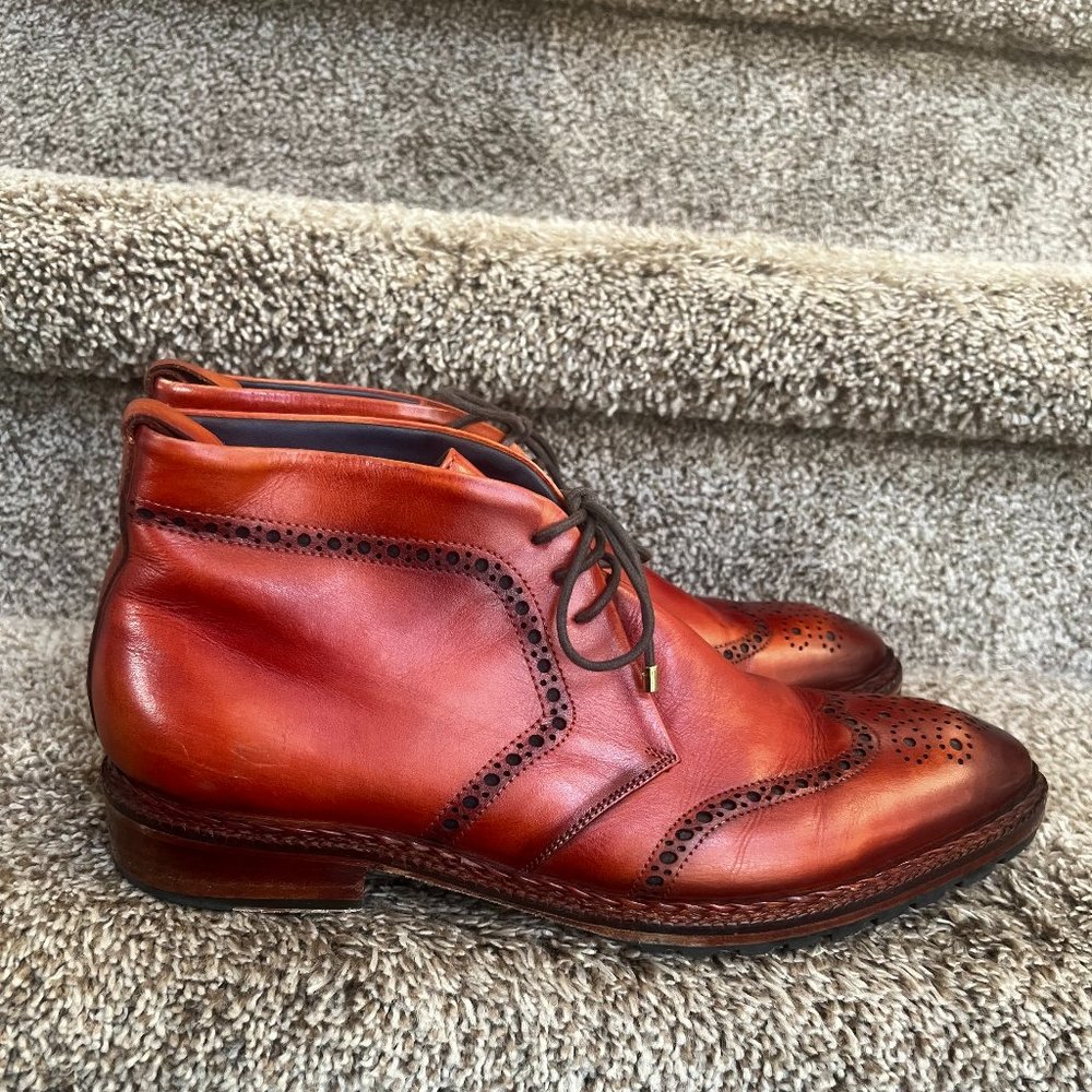 Lethato Handcrafted Men's Cognac Wingtip Chukka Leather Ankle Boots .
